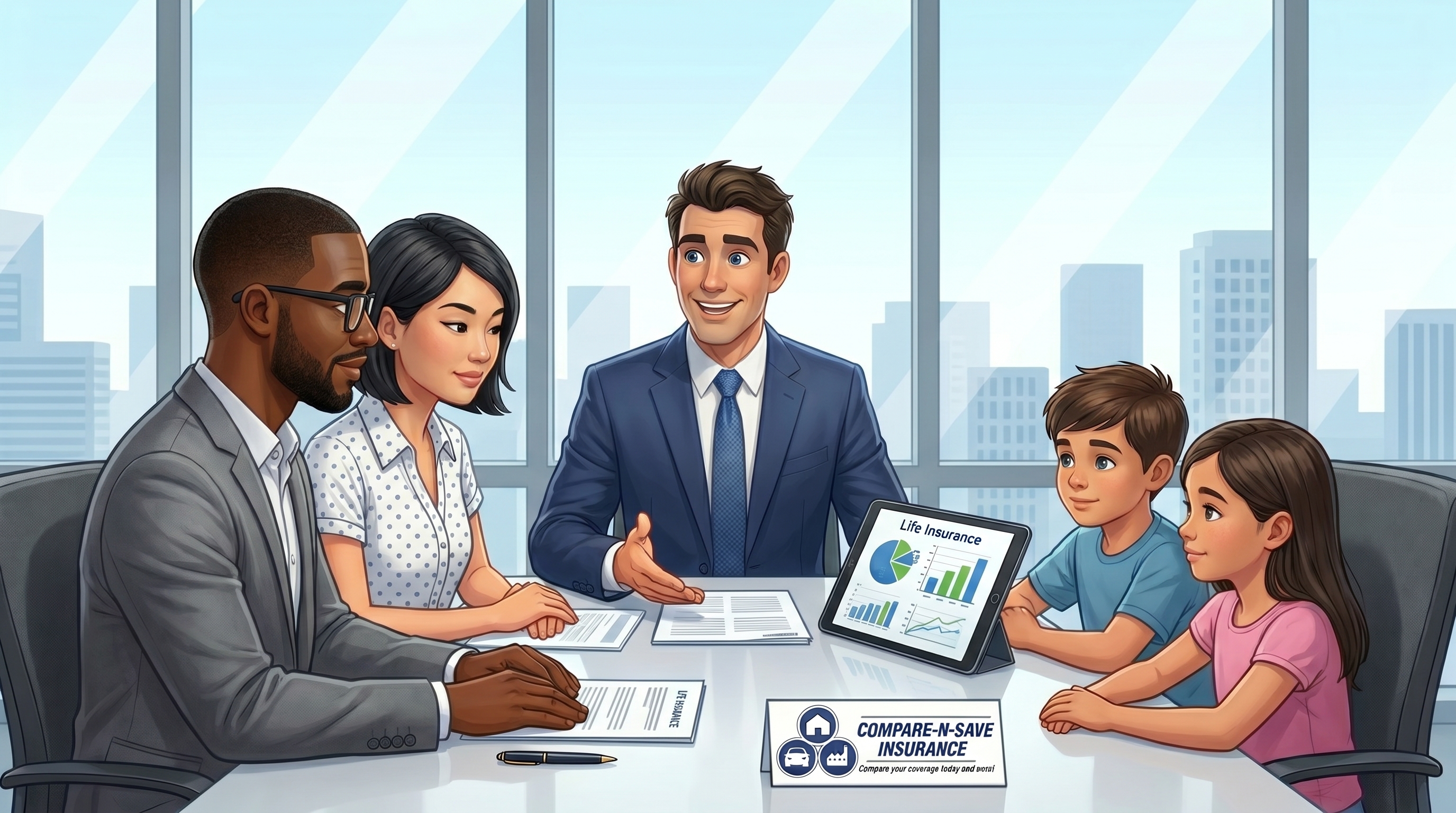 Family discussing life insurance options